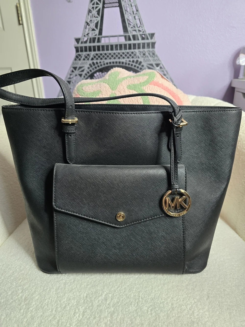 Michael Kors Black Saffiano Leather Tote with Front Pocket